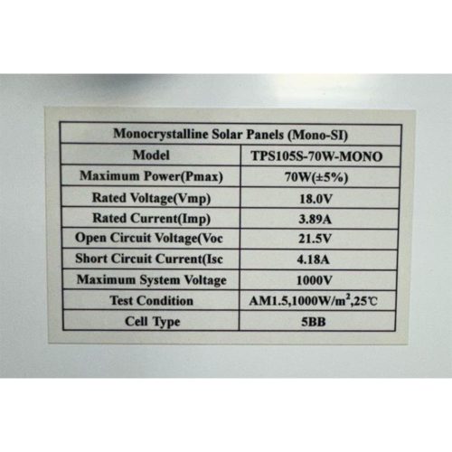 پنل خورشیدی 70 وات مونوکریستال Restarsolar مدل TPS105S-70W-MONO عکس 01
