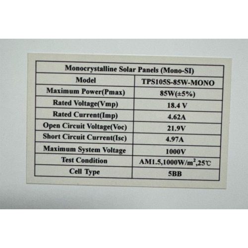 پنل خورشیدی 85 وات مونوکریستال Restarsolar مدل TPS105S-85W-MONO شماره 01
