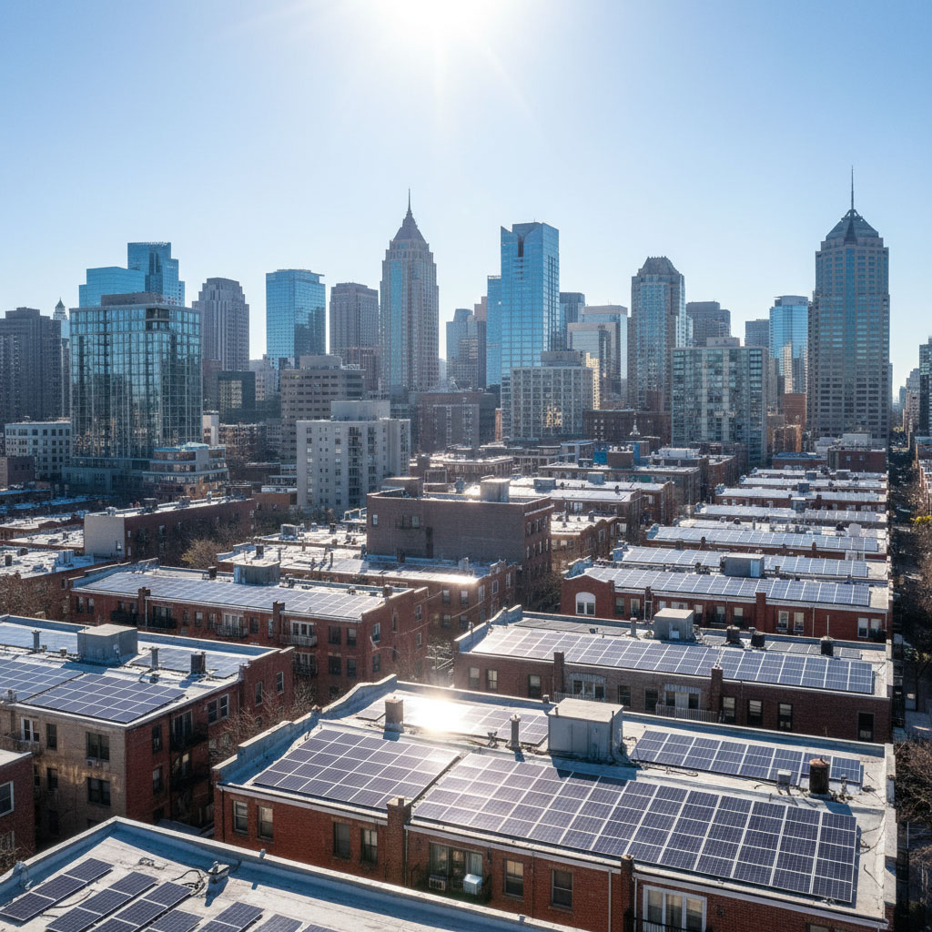 برق خورشیدی برای آپارتمان ها در شهری مدرن