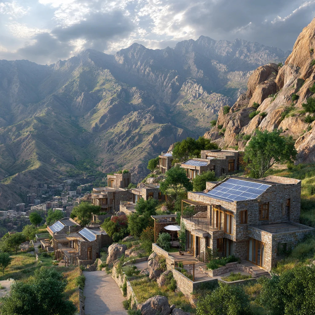 اقامتگاه بوم‌ گردی با سیستم خورشیدی در دره کوهستانی