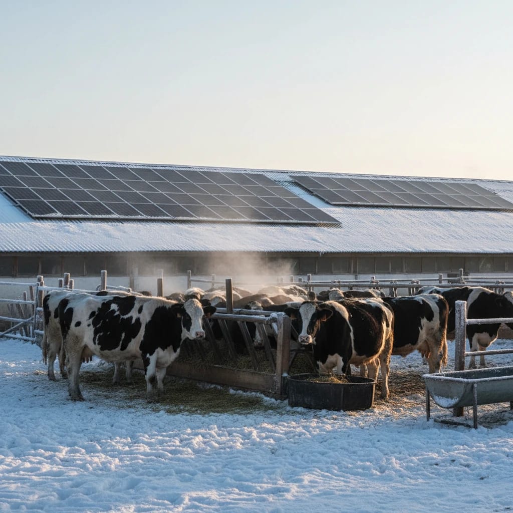 تولید برق خورشیدی دامداری در برف