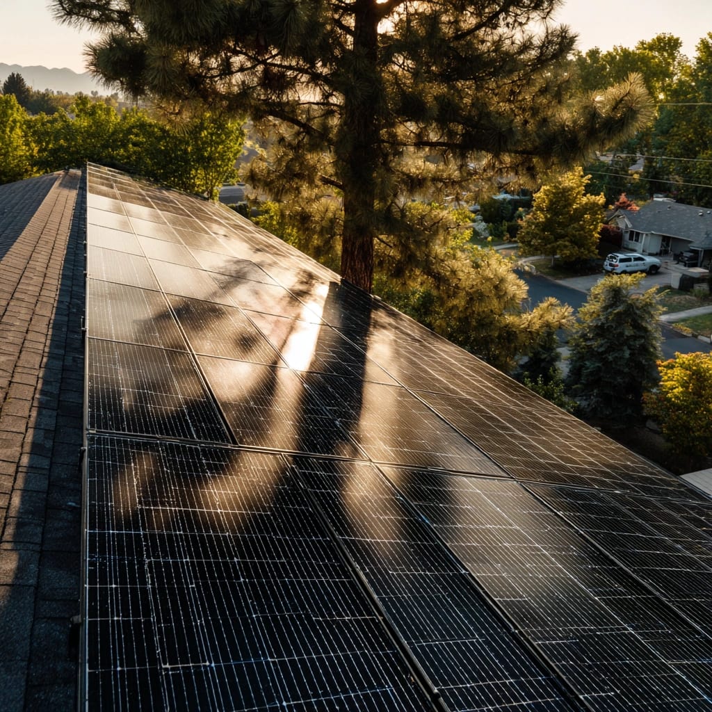 تاثیر مستقیم سایه درخت بر باز دهی پنل‌ های خورشیدی روی سقف