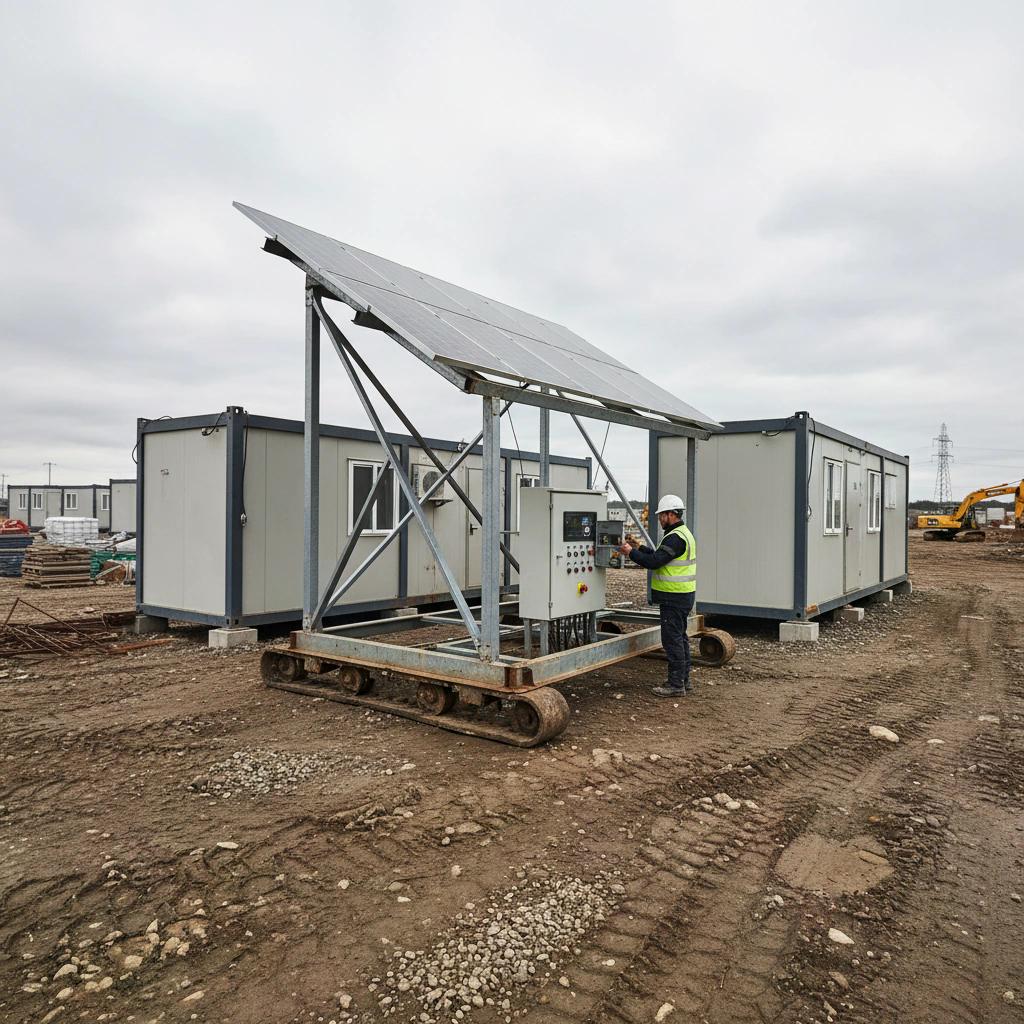 کارگر و سیستم خورشیدی موقت متحرک