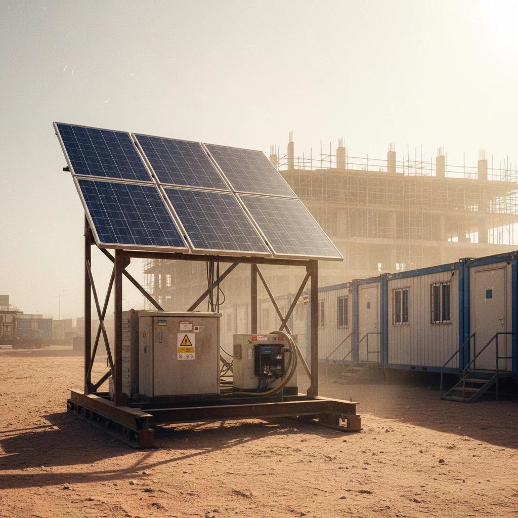 سیستم خورشیدی موقت در یک سایت ساختمانی