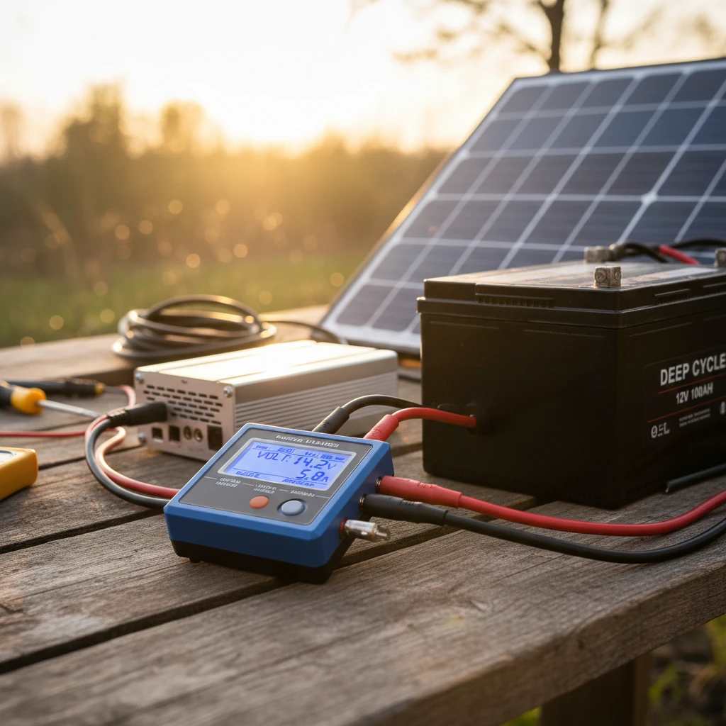 فاز تست مقدماتی سیستم برق خورشیدی مستقل (Off-Grid) در فضای باغ