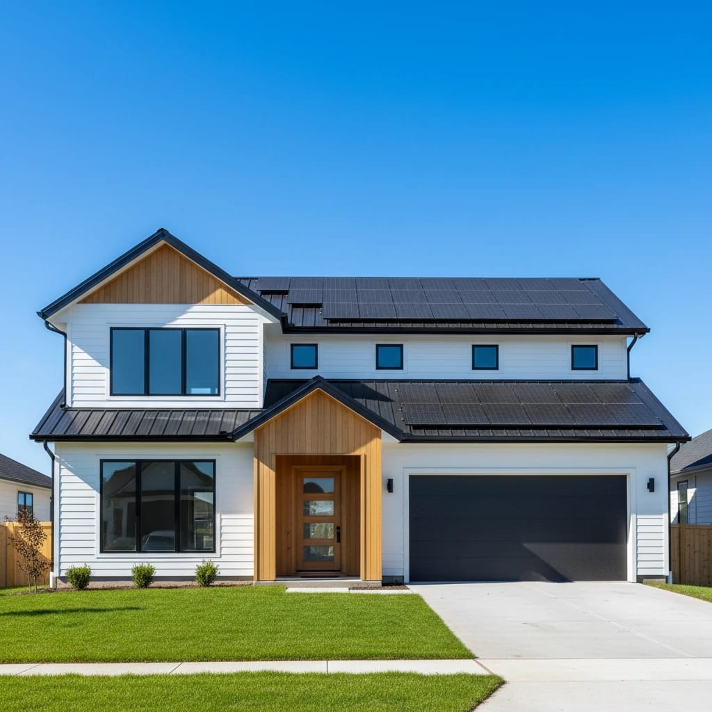 سیستم خورشیدی خانه‌ های نوساز برای یک خانه ویلایی مدرن.