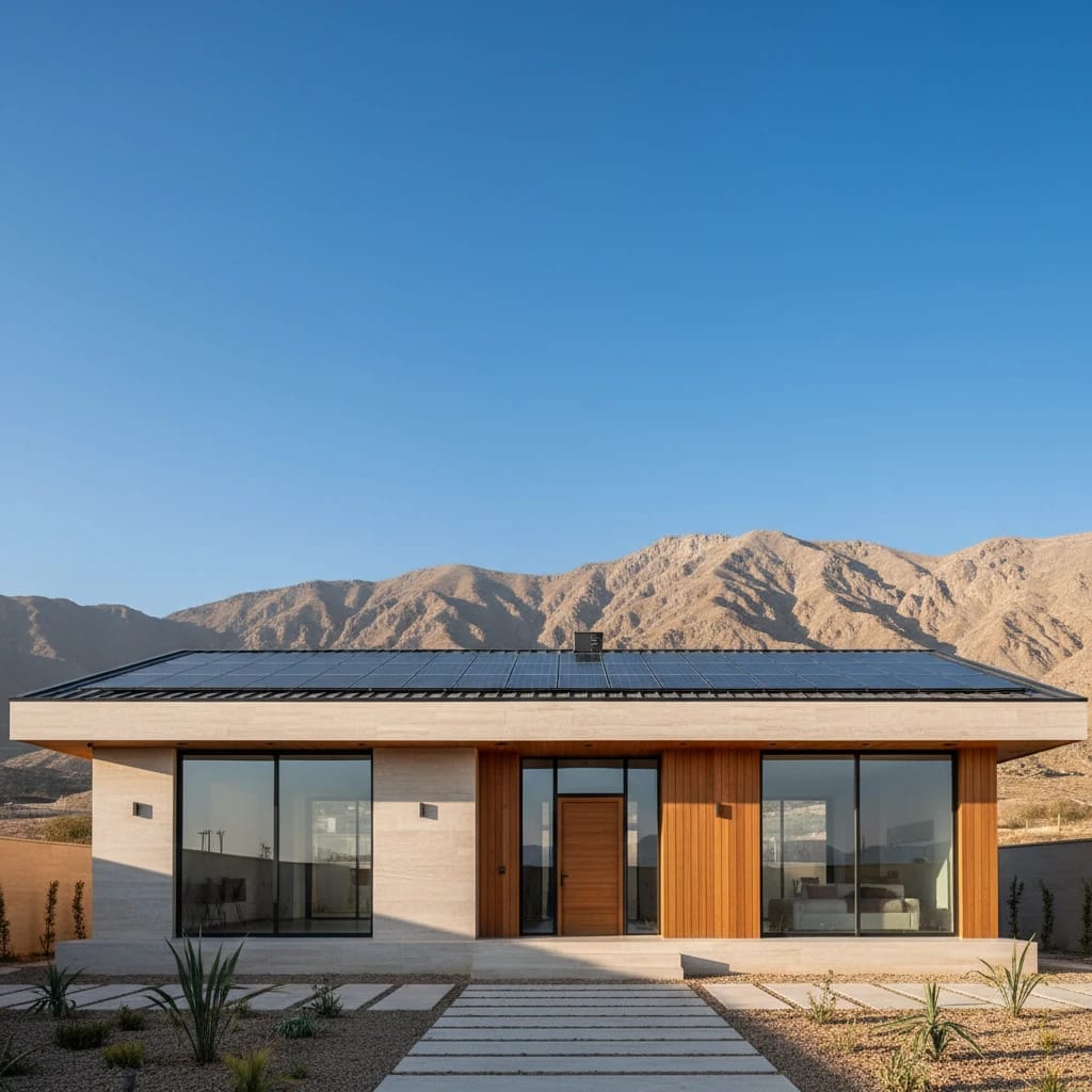 اجرای سیستم خورشیدی خانه‌ های نوساز در یک ویلای کوهستانی.