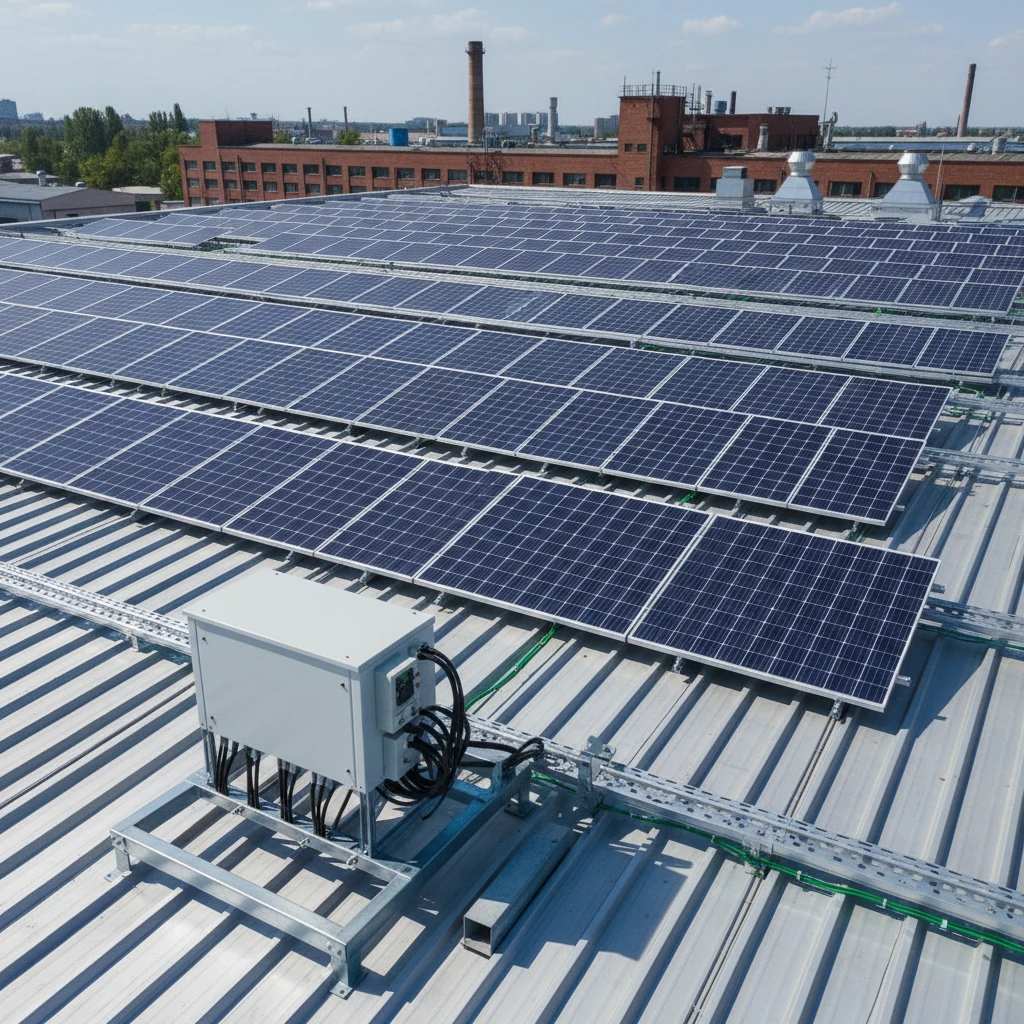 نصب پنل های خورشیدی روی سقف سوله صنعتی