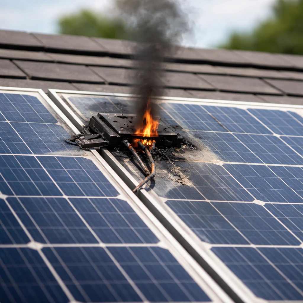ایجاد حریق و دود در اتصالات الکتریکی پنل خورشیدی.