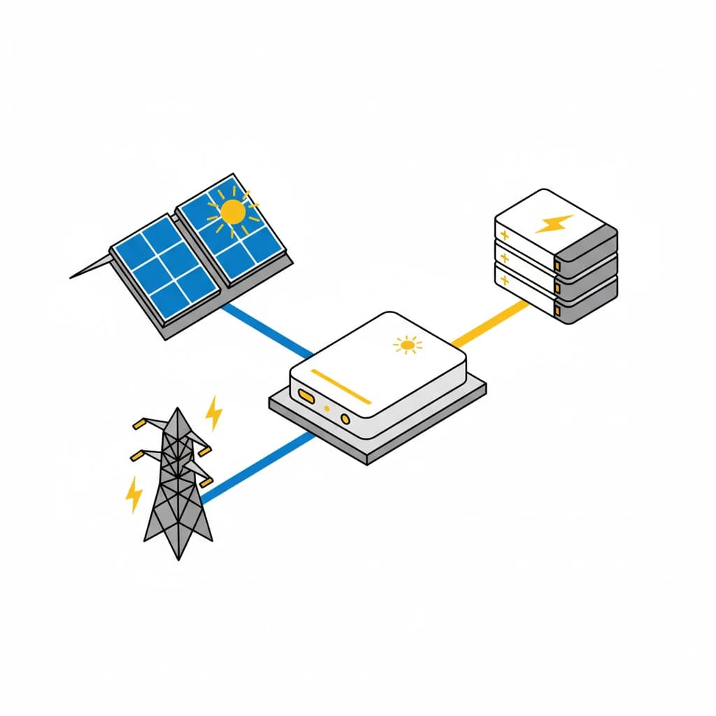 دیاگرام اتصال پنل و باتری به اینورتر مرکزی