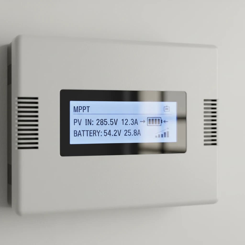 تفاوت شارژ کنترلر MPPT یا PWM: نمایش MPPT برای ولتاژ بالای پنل خورشیدی.