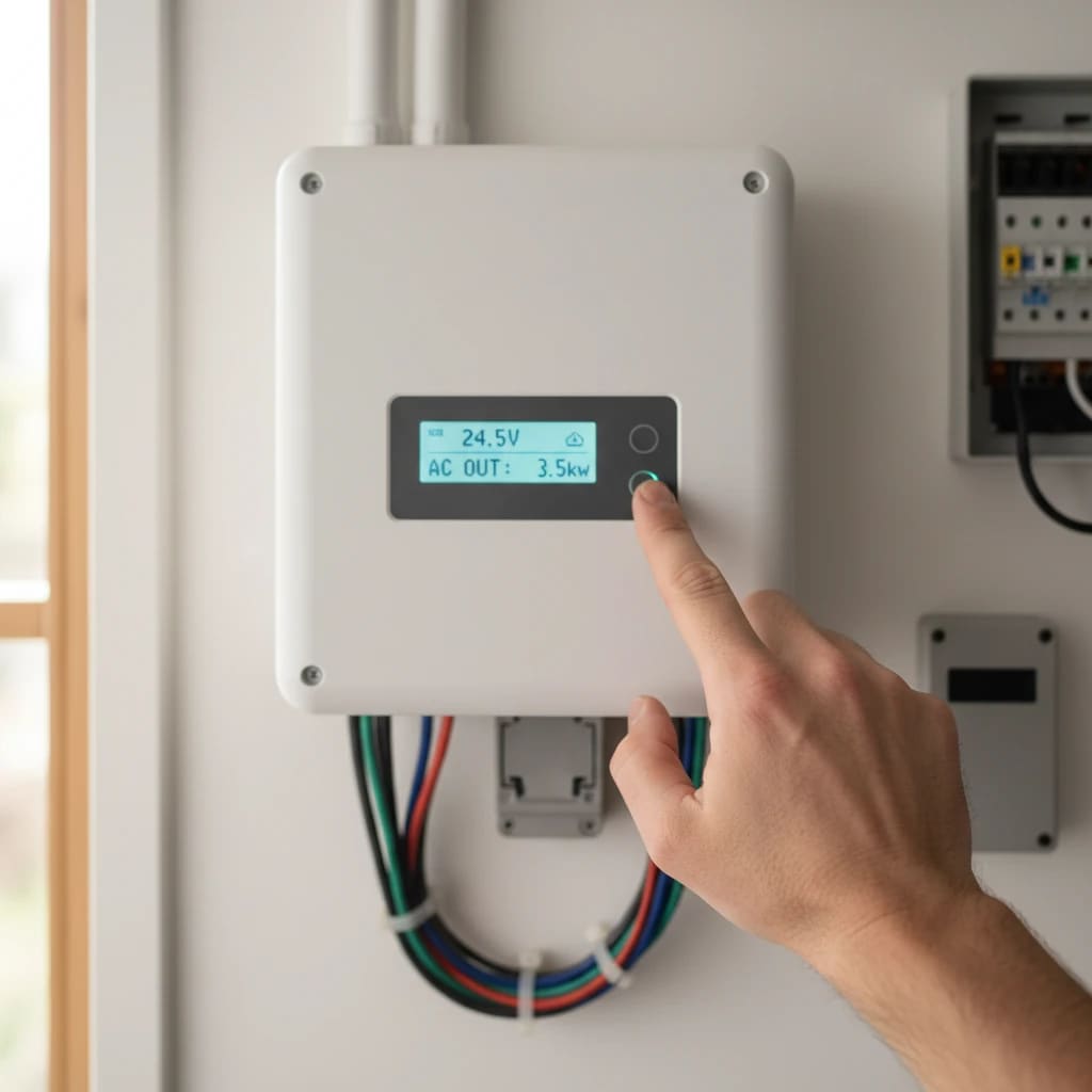 یک اینورتر خورشیدی با قابلیت شارژ کنترلر MPPT یا PWM و نمایشگر خروجی ۳.۵ کیلووات.