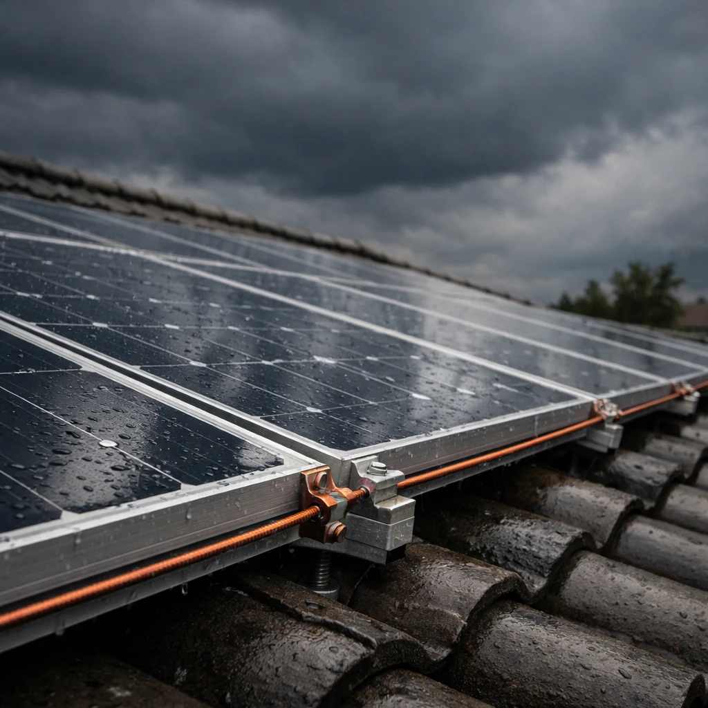 اتصال کابل مسی به بدنه پنل‌ های خورشیدی روی سقف