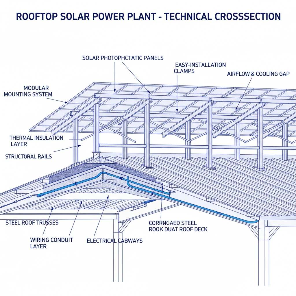 دیاگرام فنی مراحل نصب پنل خورشیدی روی سقف