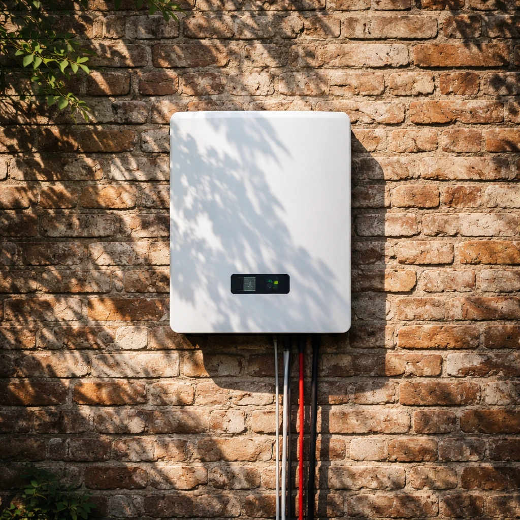 نصب اینورتر خورشیدی مدرن روی دیوار نمای ساختمان