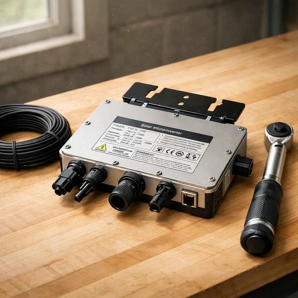 تجهیزات فنی و درگاه‌ های میکرو اینورتر خورشیدی روی میز