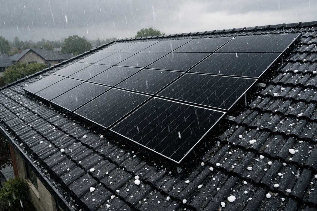 مقاومت پنل خورشیدی در برابر تگرگ روی سقف ساختمان