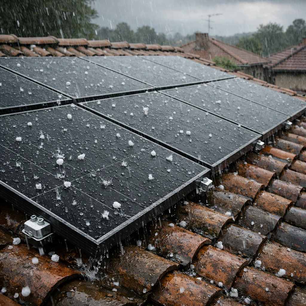 بارش شدید تگرگ روی پنل های خورشیدی خانگی