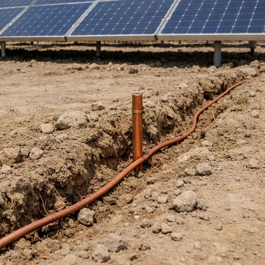 مراحل نصب و اجرای تجهیزات چاه ارت خورشیدی در نیروگاه