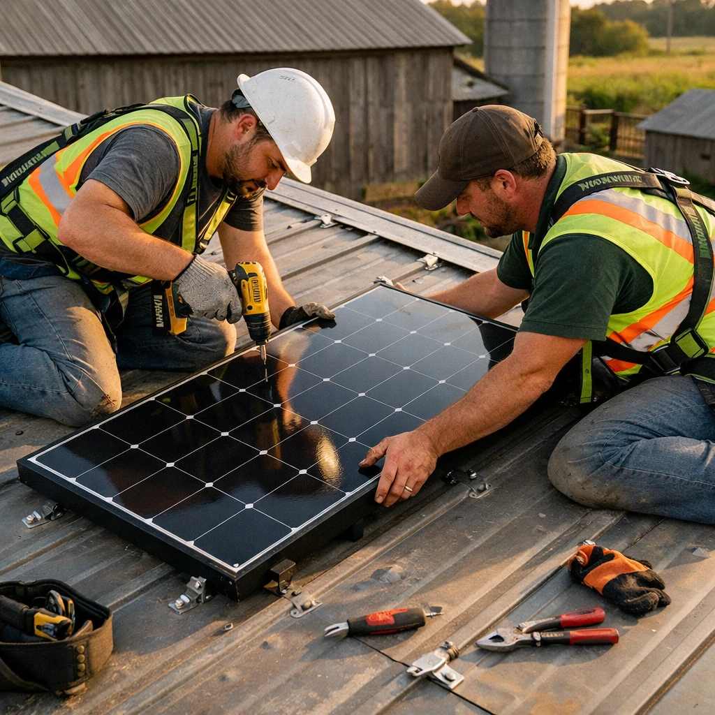 مراحل نصب پنل های فتوولتائیک توسط تکنسین های فنی