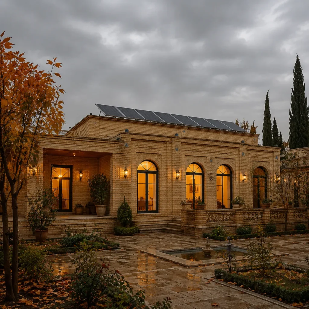 نمای ویلای سنتی با سیستم خورشیدی